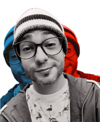 Diseño moderno con rostro de Yonathan Nuño. Cuenta con un patrón del busto de Yonathan Nuño, en frente el en blanco y negro, y detrás la misma imagen en rojo y otra en azul. 