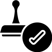 Diseño tipo Icono en forma de sello con un símbolo de aprobación. 